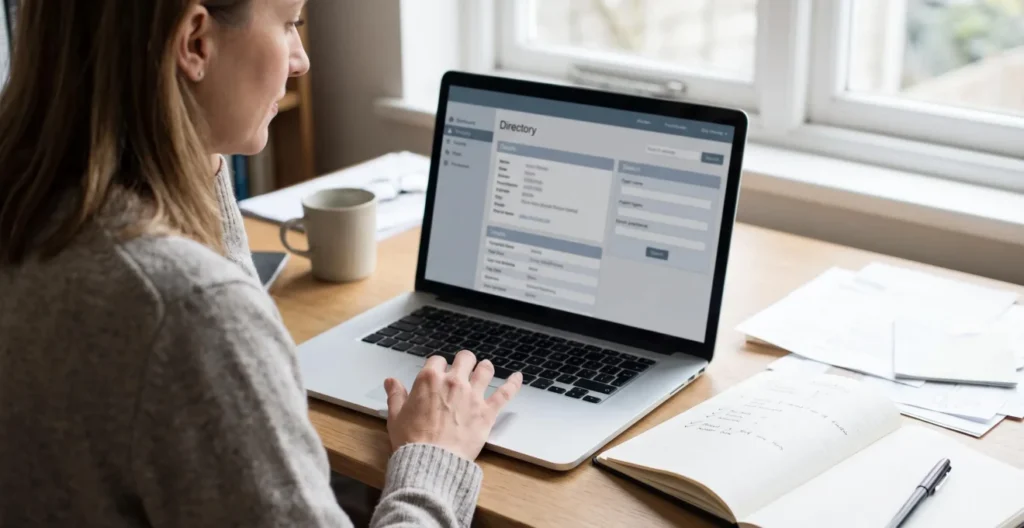 Personne consultant des informations professionnelles sur un ordinateur Personne consultant des informations professionnelles sur un ordinateur